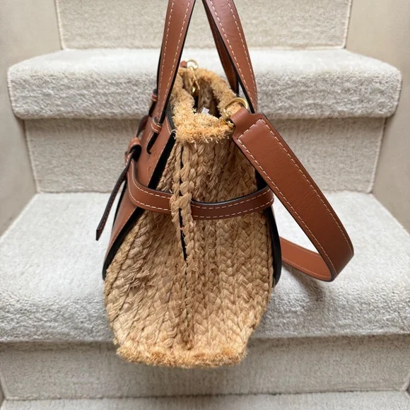 Loewe Dual Gate Satchel in Raffia & Brown Leather - Picture 7 of 8
